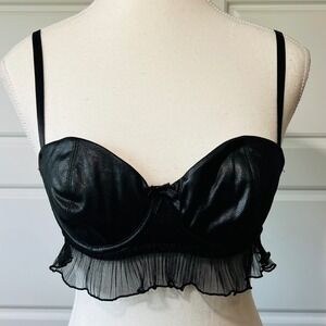 Bralette Bustier Black Shimmer Satin Ruffle Bra‎ Top 34B